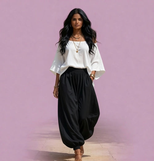 Conjunto de Blusa Holgada con Hombros Caídos y Pantalones Anchos de Pierna
