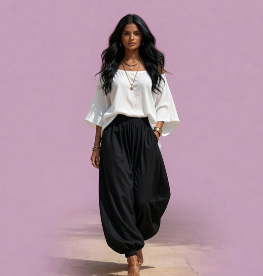 Conjunto de Blusa Holgada con Hombros Caídos y Pantalones Anchos de Pierna